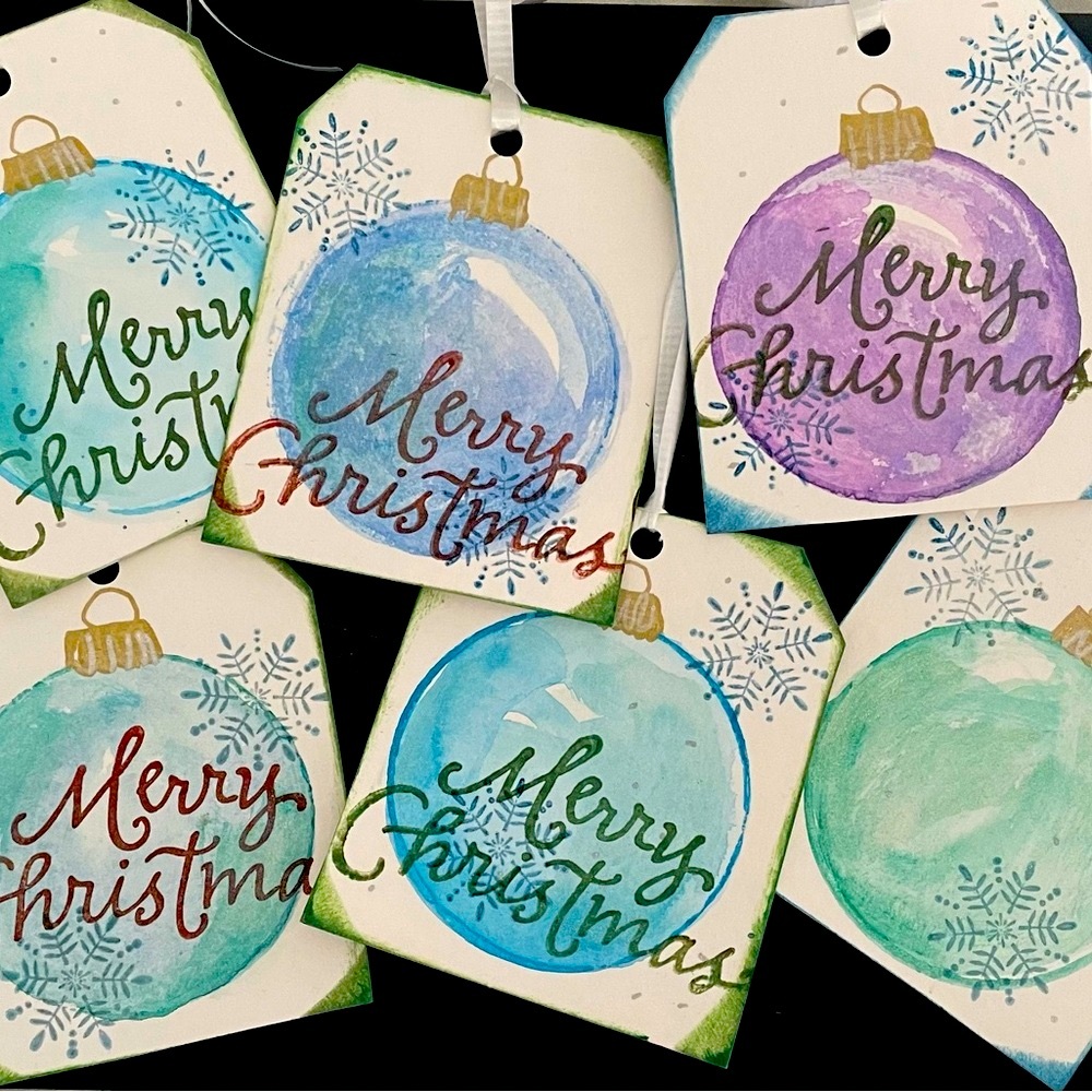 8 Hand painted ornament Gift Tags